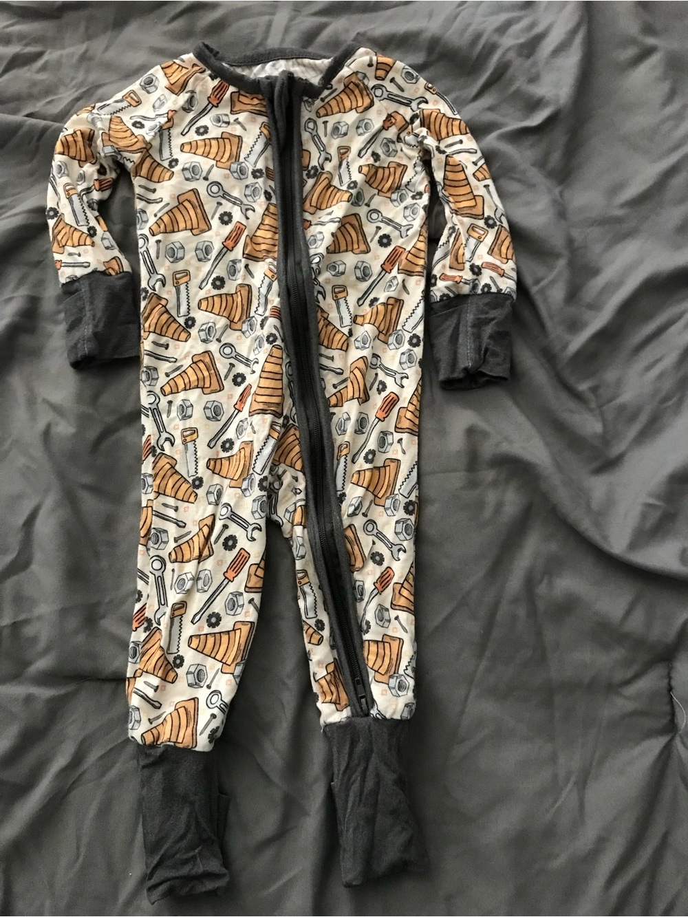 Construction Cone Print Footie Pajamas - Cream & Brown BAMBOO PJS